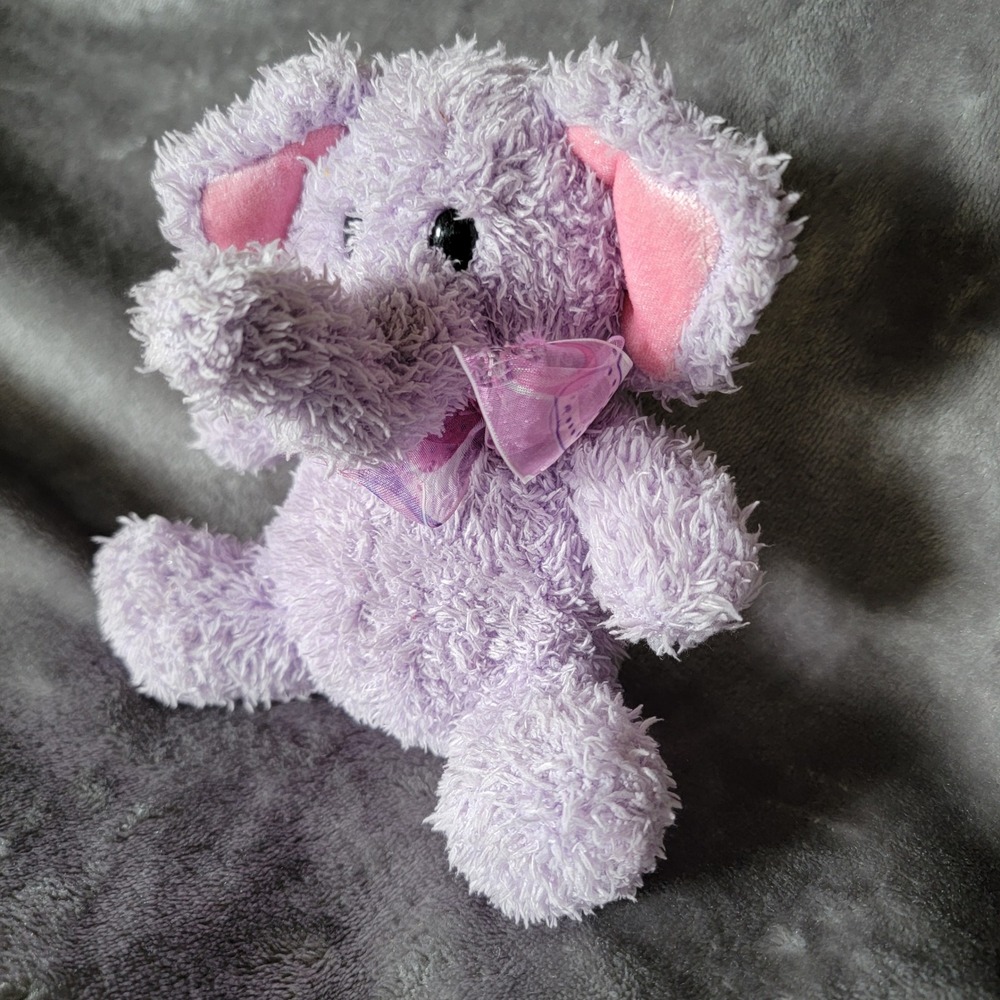 Aurora Elephant Plush Kids 7" Lavender Purple Excellent Shaggy Stuffed Animal